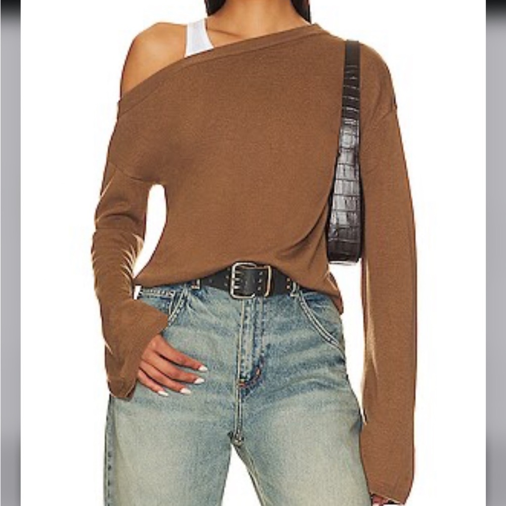 REVOLVE Off-Shoulder Tan Sweater